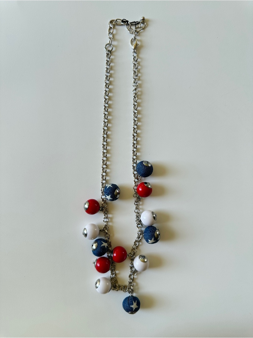 Patriotic Red White and Blue Beaded Statement Necklace - Picture 2 of 11